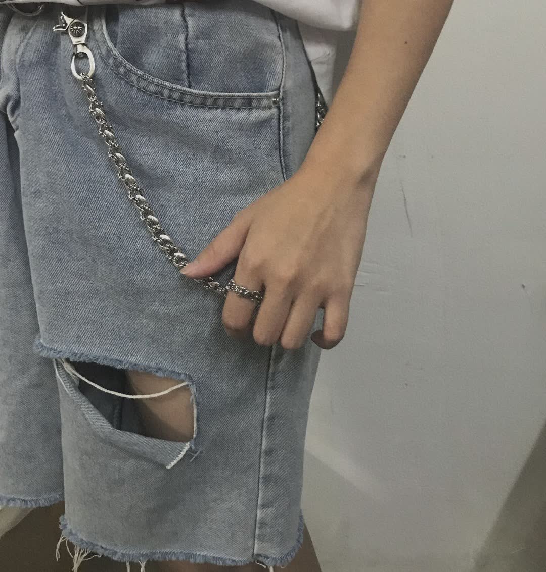 Chrome Hearts Silver Keychain with Beads and Lobster Clasp